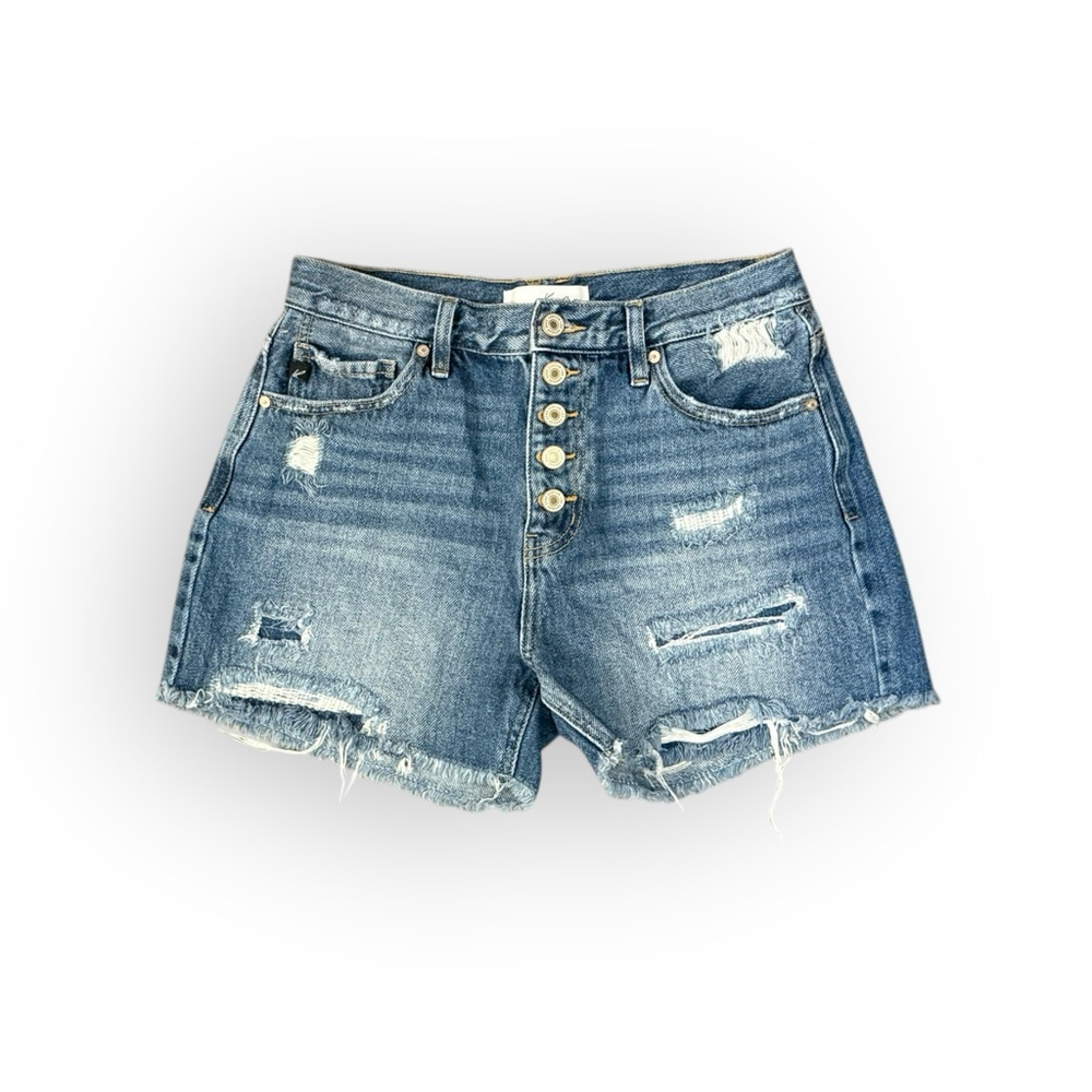 KANCAN High Rise Button Fly Mom Jean Shorts Distressed Frayed Size 7/27​​